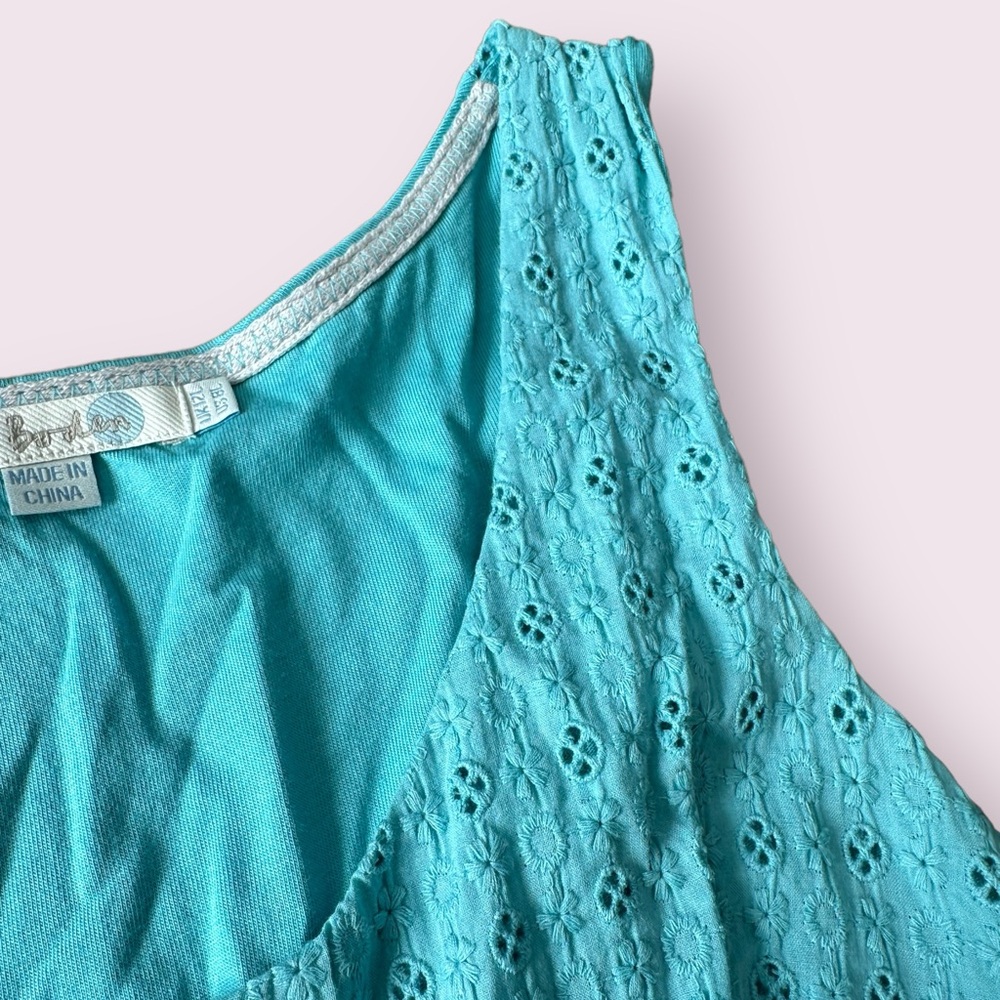 Women’s Boden Teal Eyelet Detail Modal Cotton Tank Dress Size 12 - Picture 7 of 10